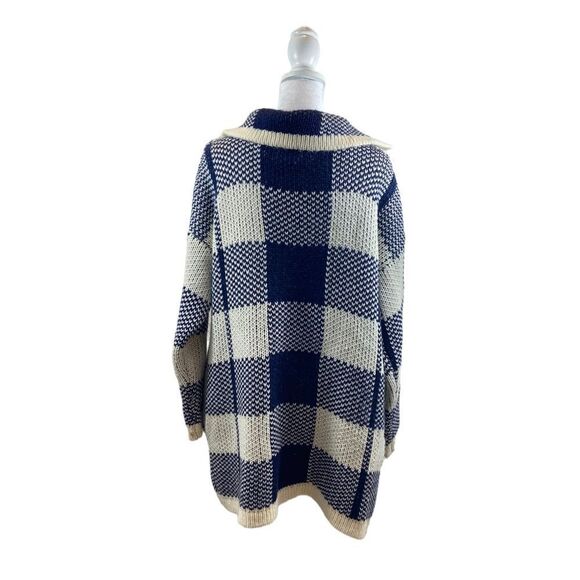 JOA Los Angeles Plaid Wool Blend Cardigan Sweater Ladies Navy Ivory Size Medium - Picture 10 of 12